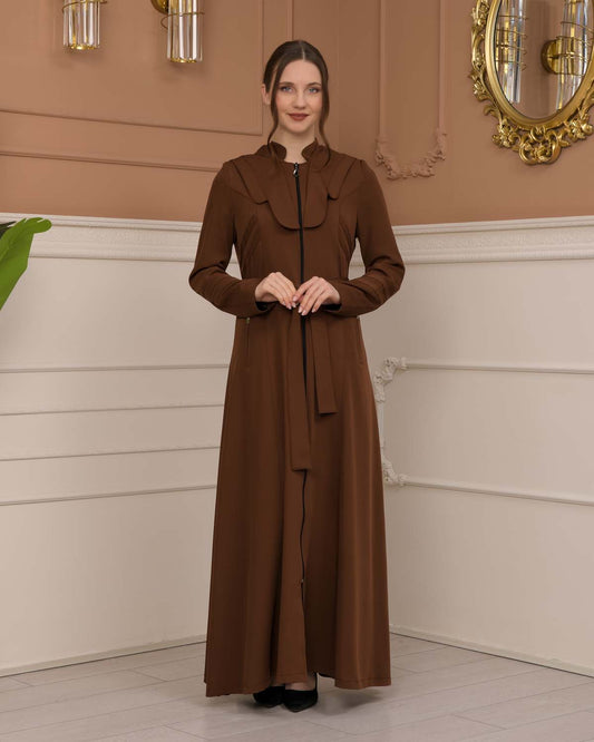 Luxuriöser Prada-Stoff Manto mit Satinfutter und Kapuze 1226 - Cognac