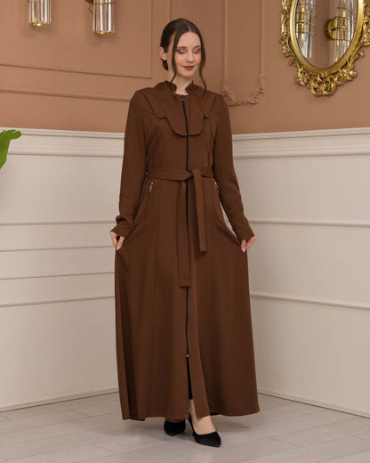 Luxuriöser Prada-Stoff Manto mit Satinfutter und Kapuze 1226 - Cognac