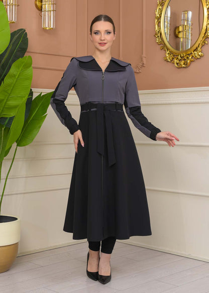 Damen Trenchcoat Frühling/Sommer Ausgestellt (Cloche) Koreanisches Parachute-Gewebe mit Stehkragen 1229 - Anthrazit