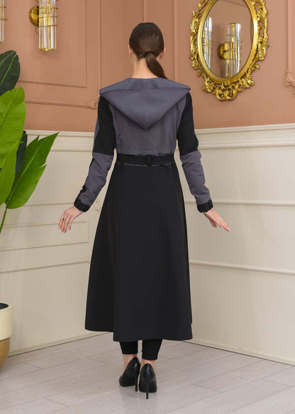 Damen Trenchcoat Frühling/Sommer Ausgestellt (Cloche) Koreanisches Parachute-Gewebe mit Stehkragen 1229 - Anthrazit