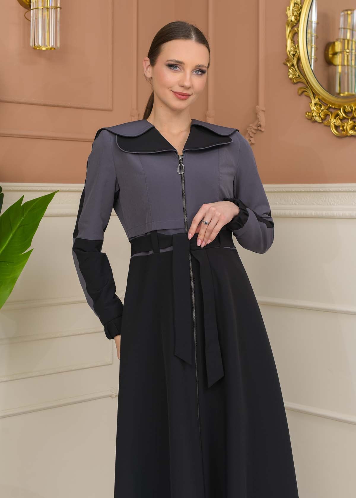 Damen Trenchcoat Frühling/Sommer Ausgestellt (Cloche) Koreanisches Parachute-Gewebe mit Stehkragen 1229 - Anthrazit