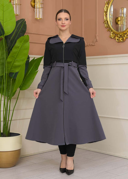 Damen Trenchcoat Frühling/Sommer Ausgestellt (Cloche) Koreanisches Parachute-Gewebe mit Stehkragen 1229 - Rauchgrau