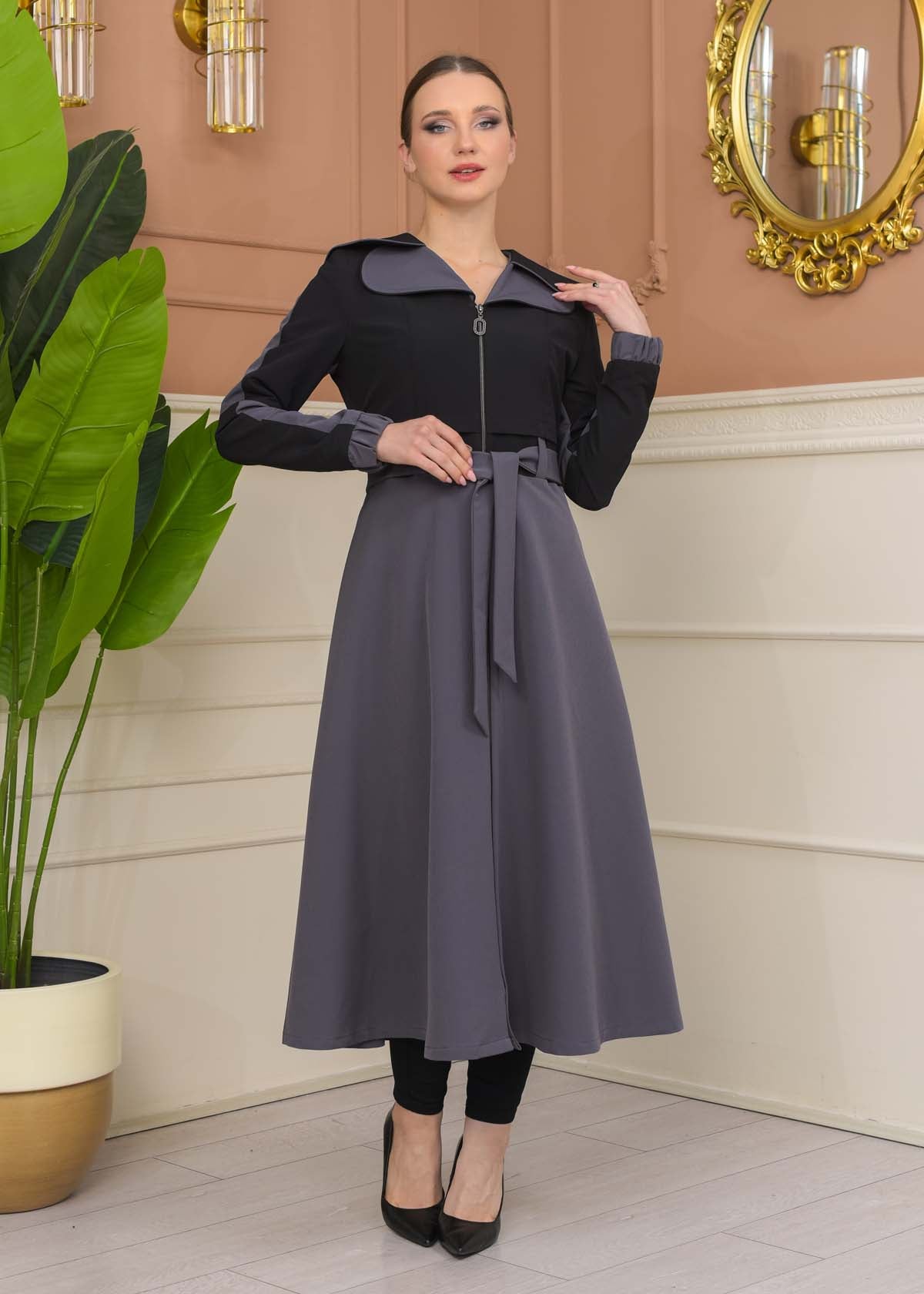 Damen Trenchcoat Frühling/Sommer Ausgestellt (Cloche) Koreanisches Parachute-Gewebe mit Stehkragen 1229 - Rauchgrau