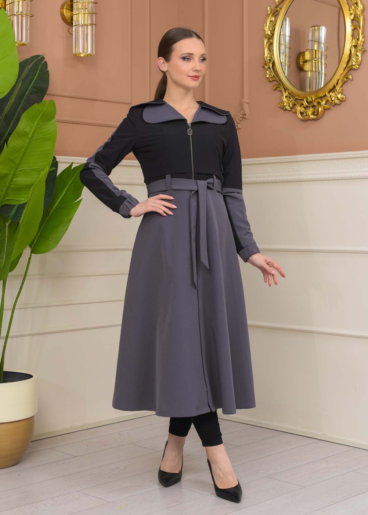 Damen Trenchcoat Frühling/Sommer Ausgestellt (Cloche) Koreanisches Parachute-Gewebe mit Stehkragen 1229 - Rauchgrau