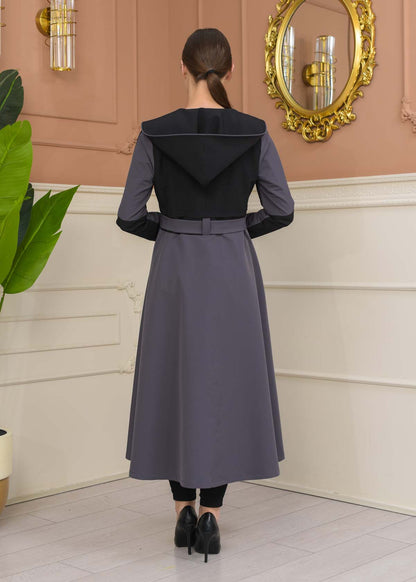 Damen Trenchcoat Frühling/Sommer Ausgestellt (Cloche) Koreanisches Parachute-Gewebe mit Stehkragen 1229 - Rauchgrau