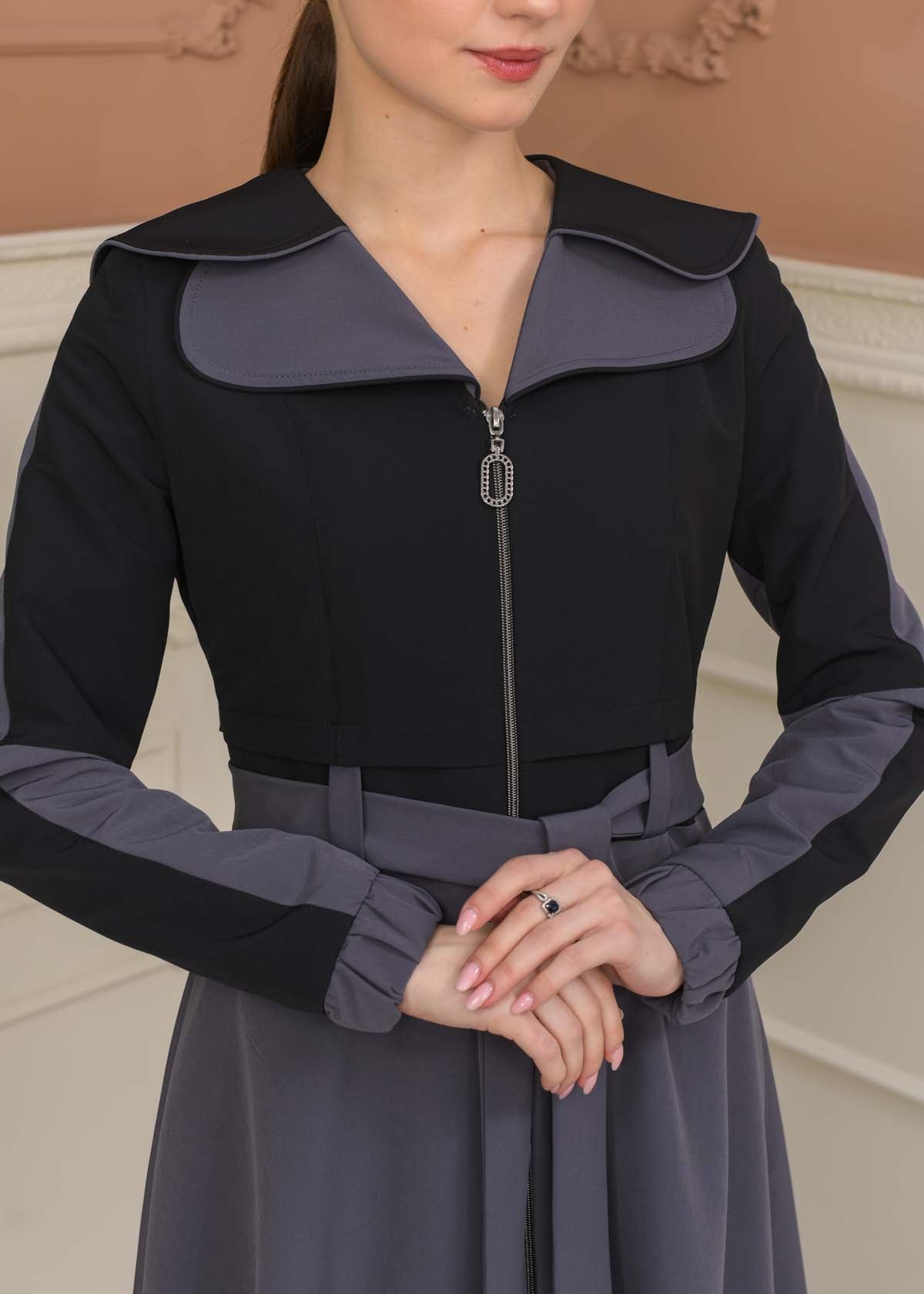 Damen Trenchcoat Frühling/Sommer Ausgestellt (Cloche) Koreanisches Parachute-Gewebe mit Stehkragen 1229 - Rauchgrau