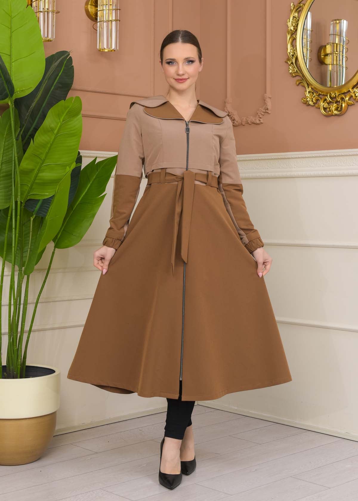 Damen Trenchcoat Frühling/Sommer Ausgestellt (Cloche) Koreanisches Parachute-Gewebe mit Stehkragen 1229 - Beige