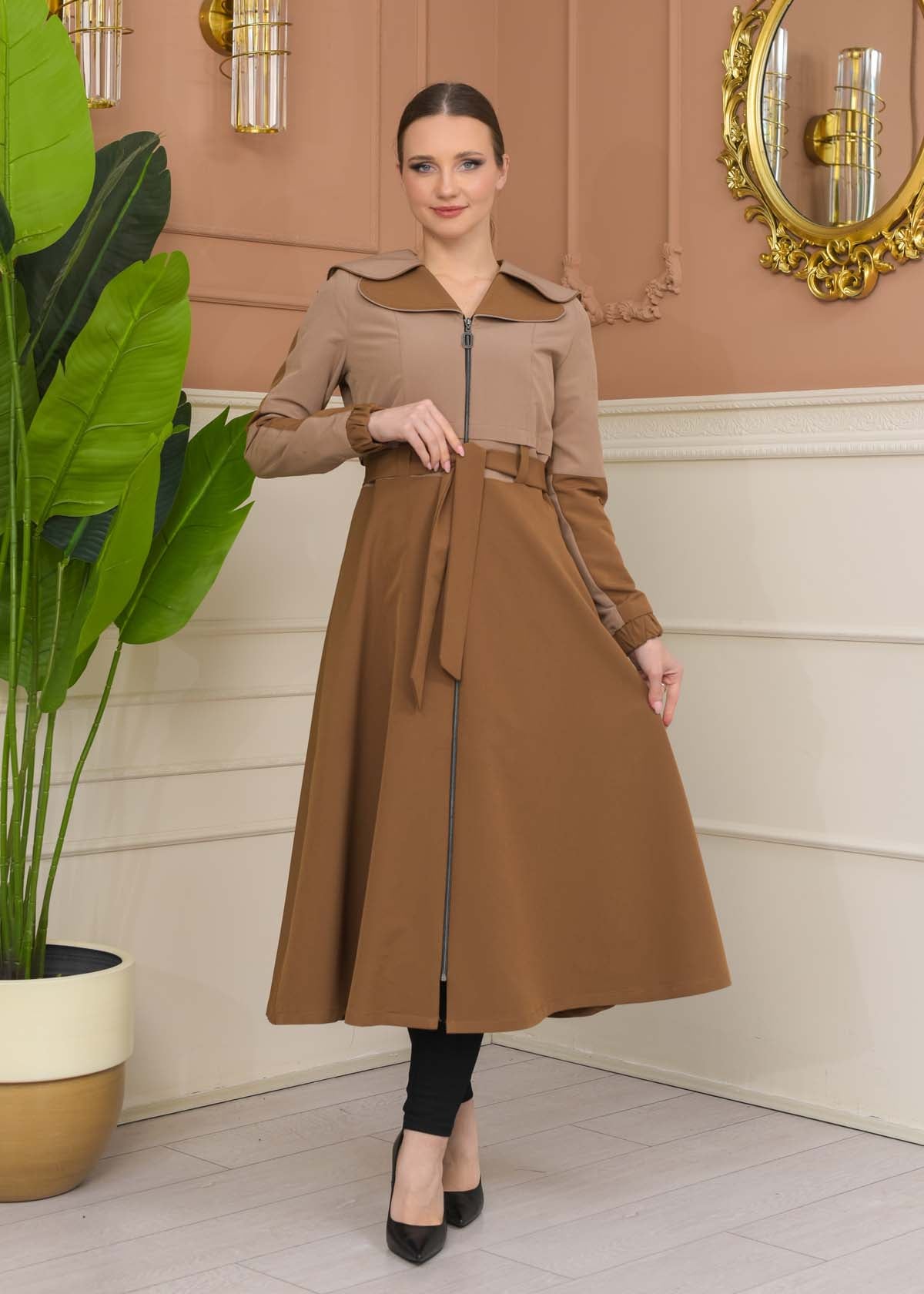 Damen Trenchcoat Frühling/Sommer Ausgestellt (Cloche) Koreanisches Parachute-Gewebe mit Stehkragen 1229 - Beige