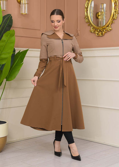 Damen Trenchcoat Frühling/Sommer Ausgestellt (Cloche) Koreanisches Parachute-Gewebe mit Stehkragen 1229 - Beige