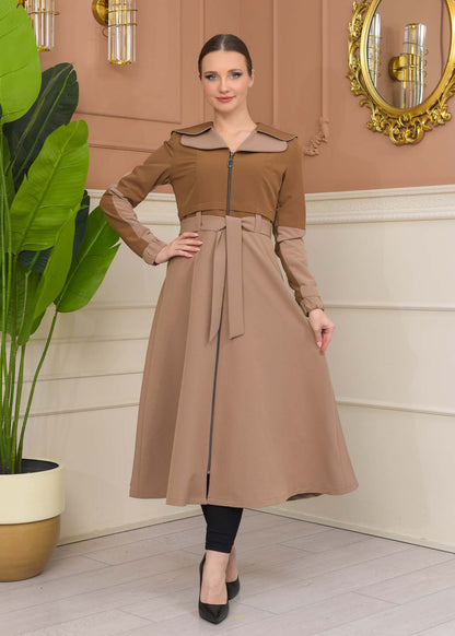 Damen Trenchcoat Frühling/Sommer Ausgestellt (Cloche) Koreanisches Parachute-Gewebe mit Stehkragen 1229 - Cognac