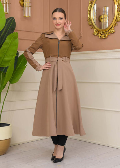Damen Trenchcoat Frühling/Sommer Ausgestellt (Cloche) Koreanisches Parachute-Gewebe mit Stehkragen 1229 - Cognac