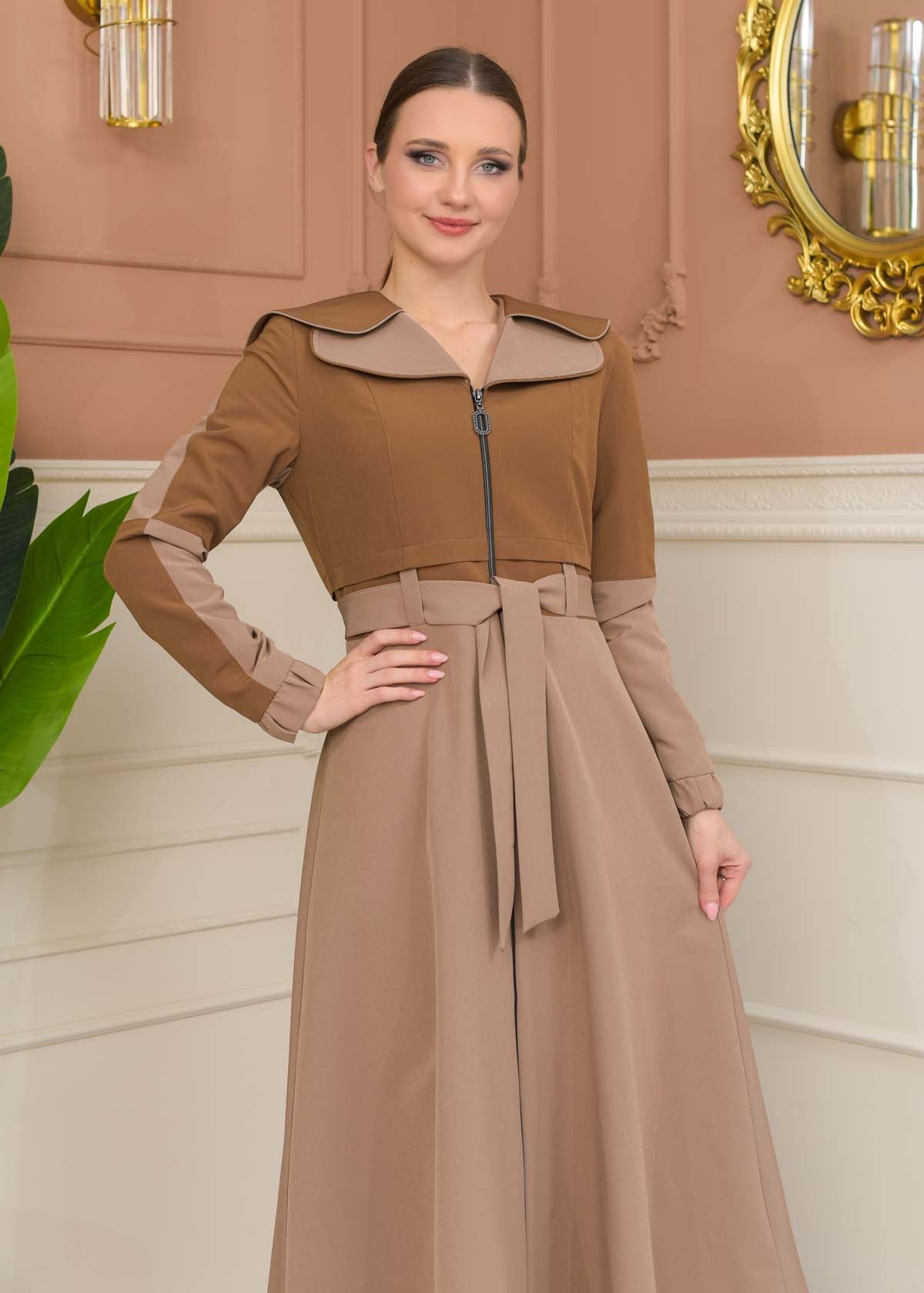 Damen Trenchcoat Frühling/Sommer Ausgestellt (Cloche) Koreanisches Parachute-Gewebe mit Stehkragen 1229 - Cognac