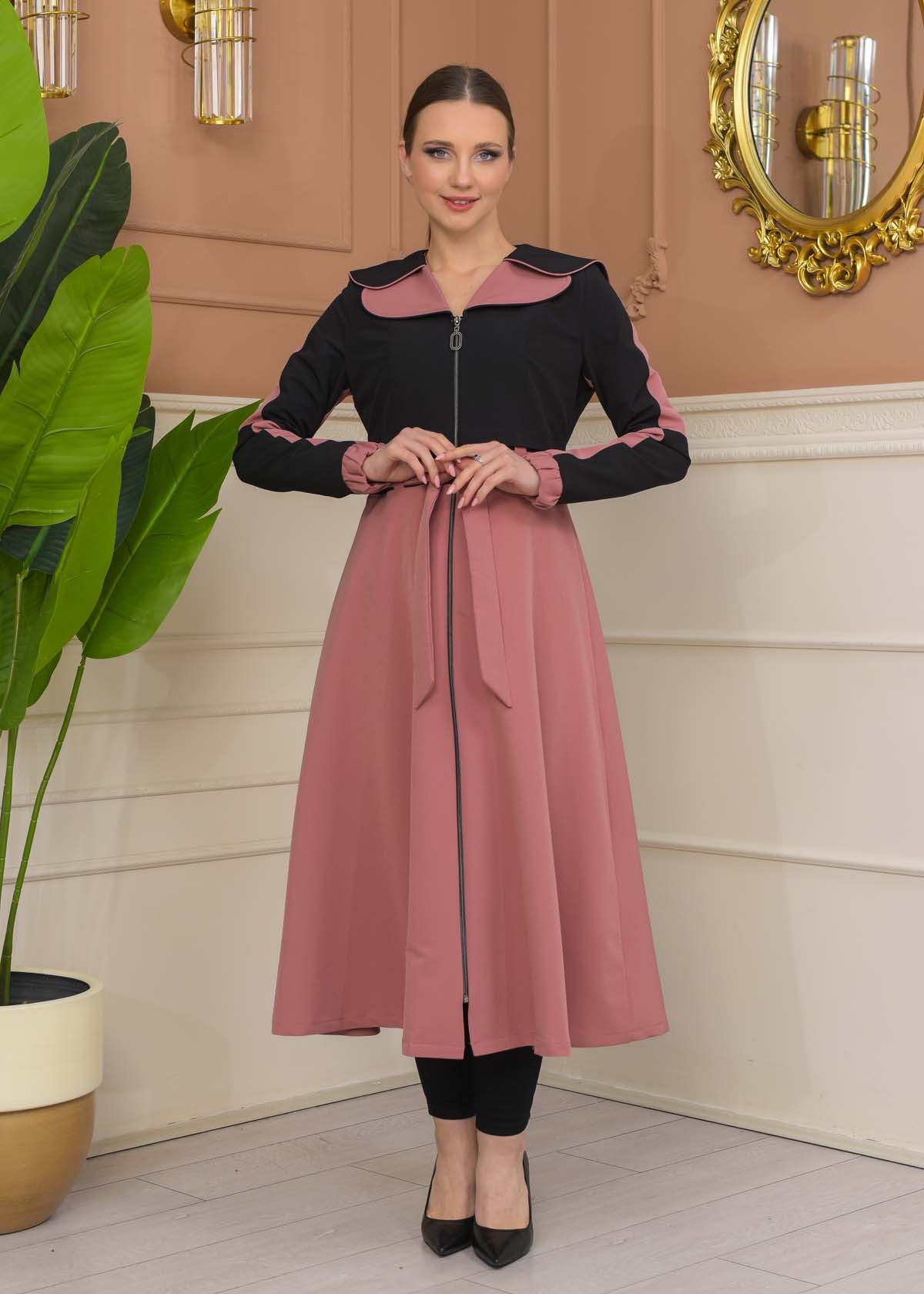 Damen Trenchcoat Frühling/Sommer Ausgestellt (Cloche) Koreanisches Parachute-Gewebe mit Stehkragen 1229 - Schwarz