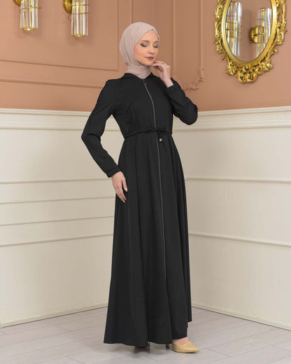 Womens Hooded Abaya with Detachable Belt 694 - Schwarz