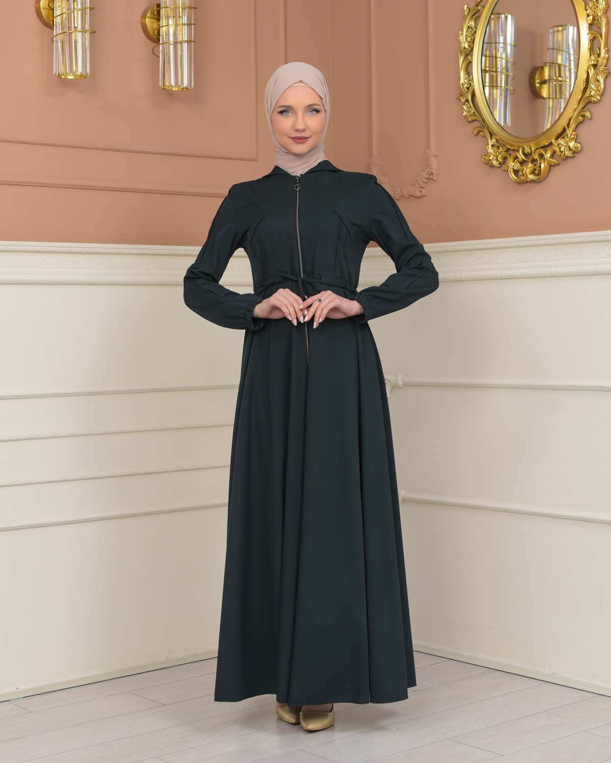 Womens Hooded Abaya with Detachable Belt 694 - Khaki