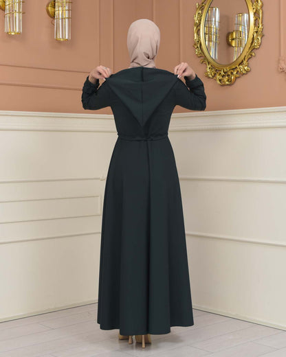Womens Hooded Abaya with Detachable Belt 694 - Khaki