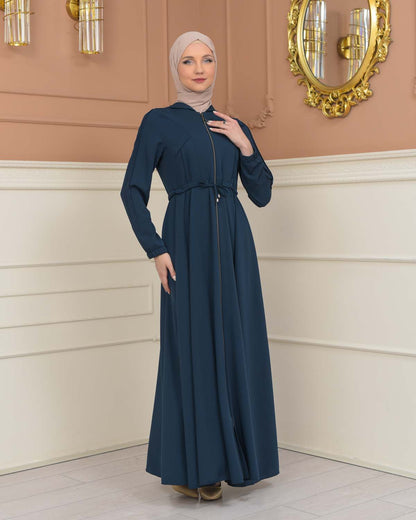Womens Hooded Abaya with Detachable Belt 694 - Türkis