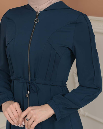 Womens Hooded Abaya with Detachable Belt 694 - Türkis