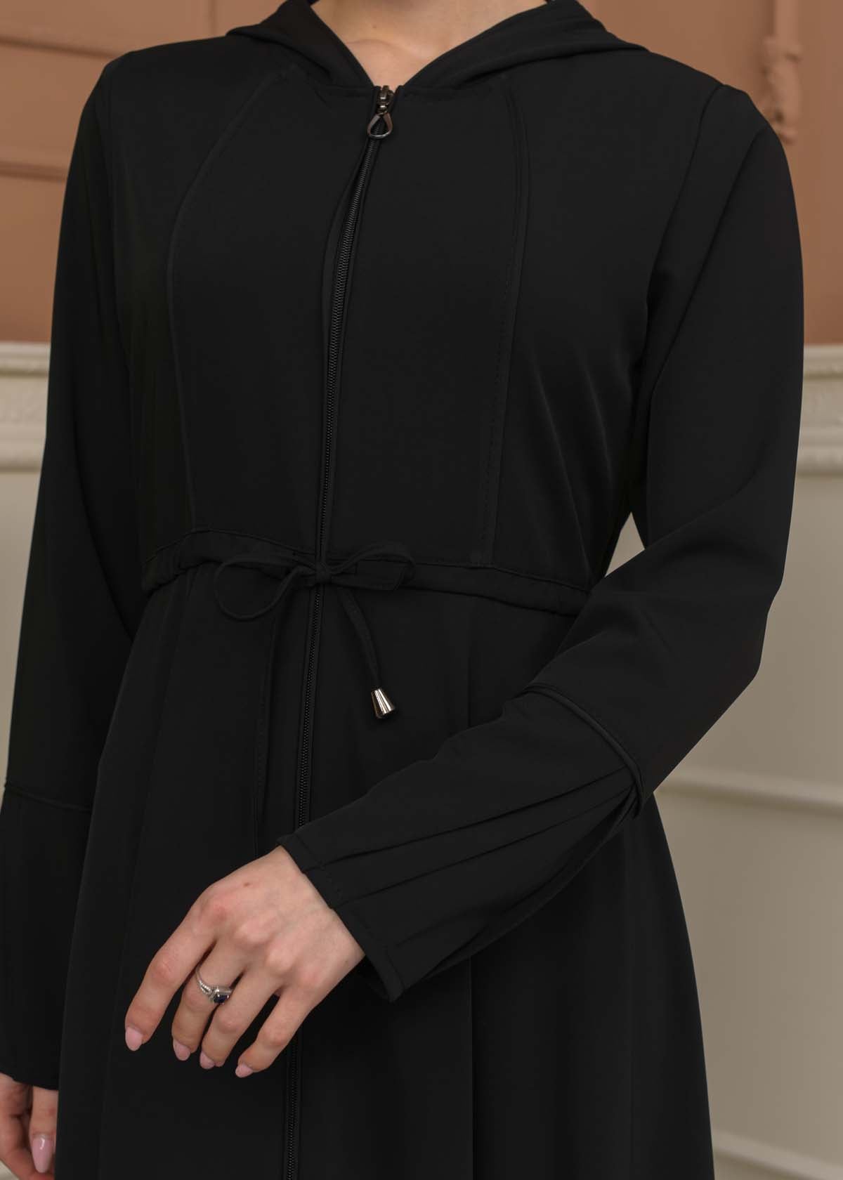 Hooded Abaya with Detachable Belt 686 - Schwarz