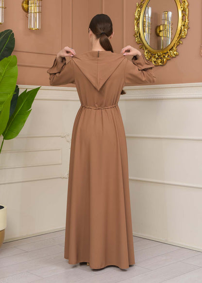 Hooded Abaya with Detachable Belt 686 - Beige