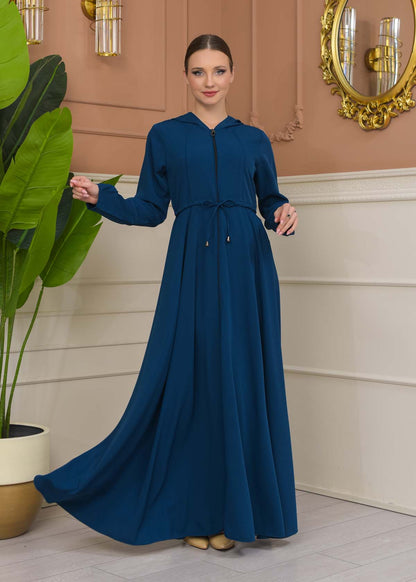 Hooded Abaya with Detachable Belt 686 - Türkis
