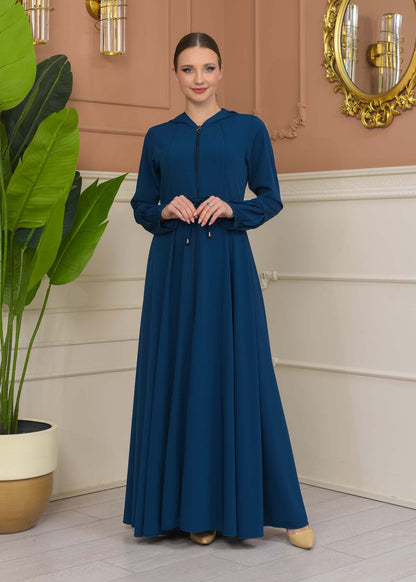 Hooded Abaya with Detachable Belt 686 - Türkis