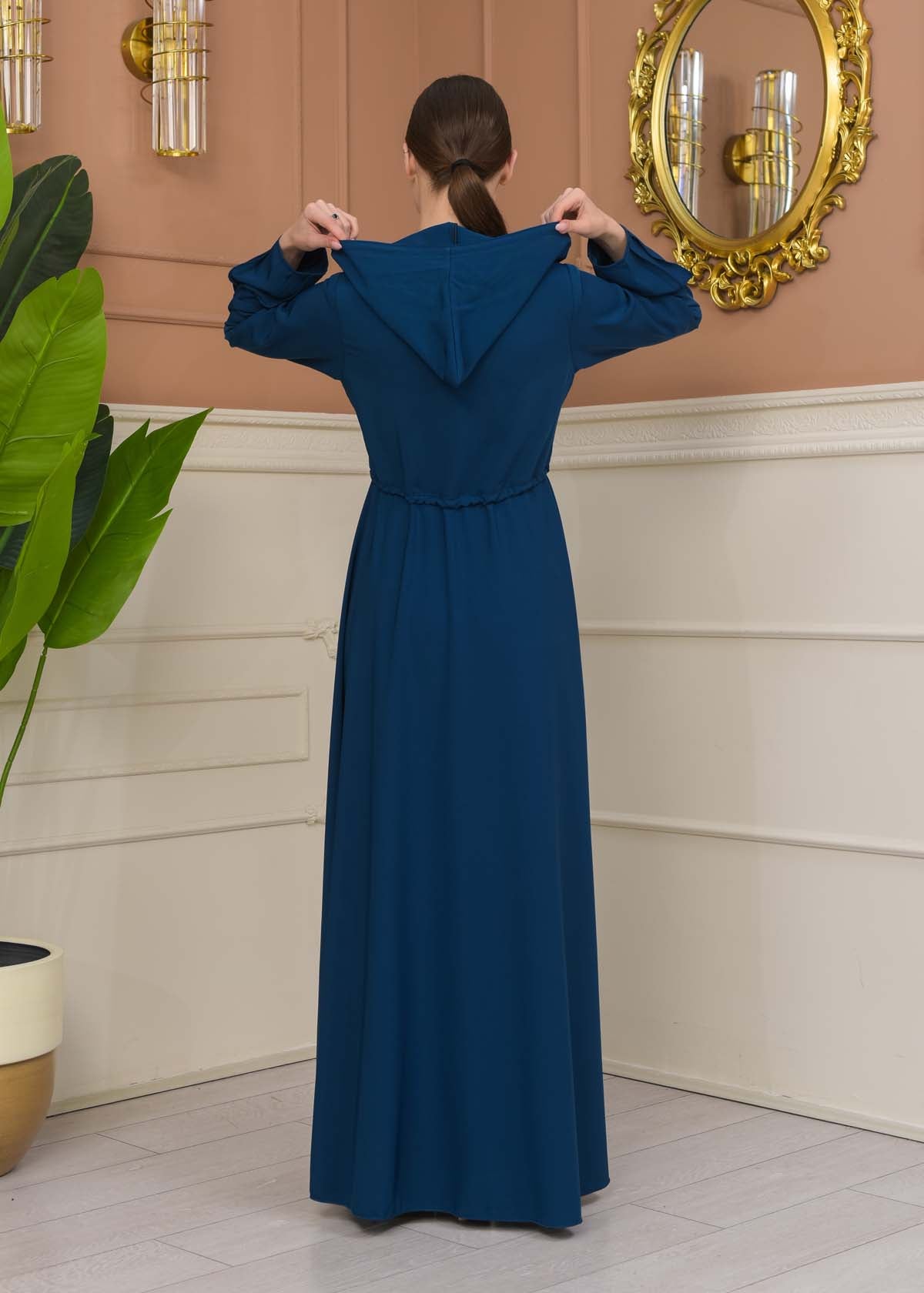 Hooded Abaya with Detachable Belt 686 - Türkis