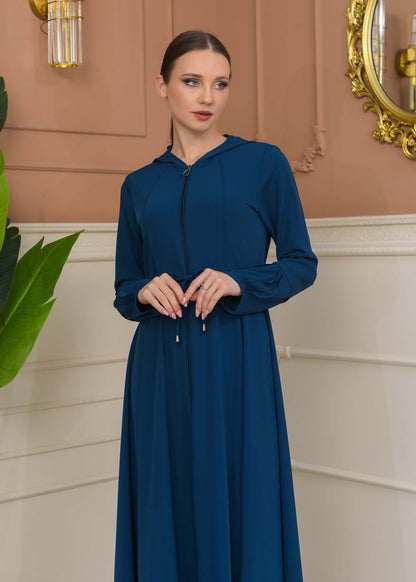 Hooded Abaya with Detachable Belt 686 - Türkis