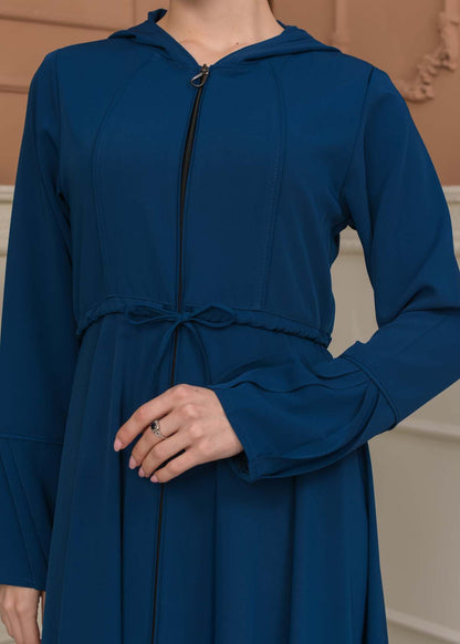 Hooded Abaya with Detachable Belt 686 - Türkis