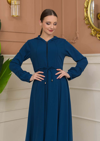 Hooded Abaya with Detachable Belt 686 - Türkis
