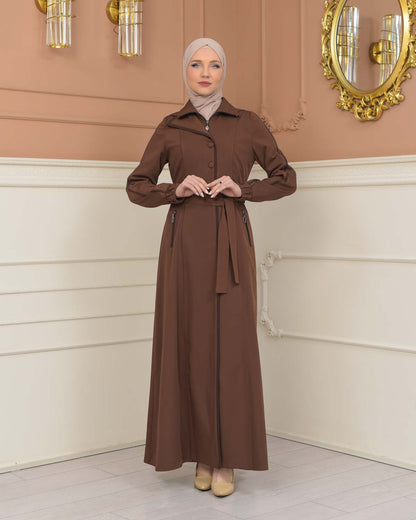 brada-Stoff Manto mit Satinfutter, abnehmbarer Kapuze und Knopfablikation 1230 - Cognac