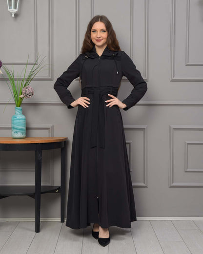 Eleganter brada-Manto mit Satinfutter und abnehmbarer Kapuze 1231 - Schwarz