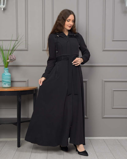 Eleganter brada-Manto mit Satinfutter und abnehmbarer Kapuze 1231 - Schwarz