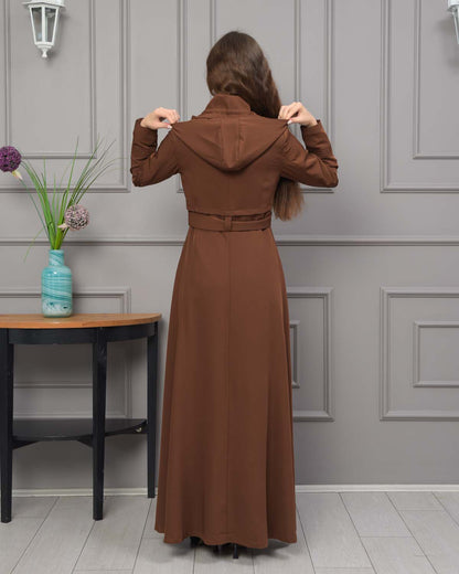 Eleganter brada-Manto mit Satinfutter und abnehmbarer Kapuze 1231 - Braun