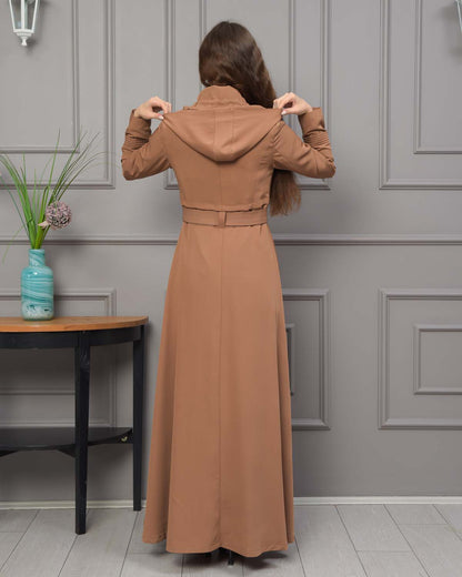 Eleganter brada-Manto mit Satinfutter und abnehmbarer Kapuze 1231 - Cognac