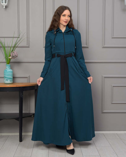 Eleganter brada-Manto mit Satinfutter und abnehmbarer Kapuze 1231 - Türkis