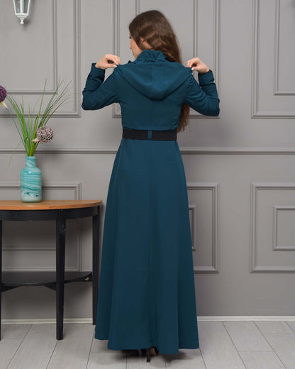 Eleganter brada-Manto mit Satinfutter und abnehmbarer Kapuze 1231 - Türkis