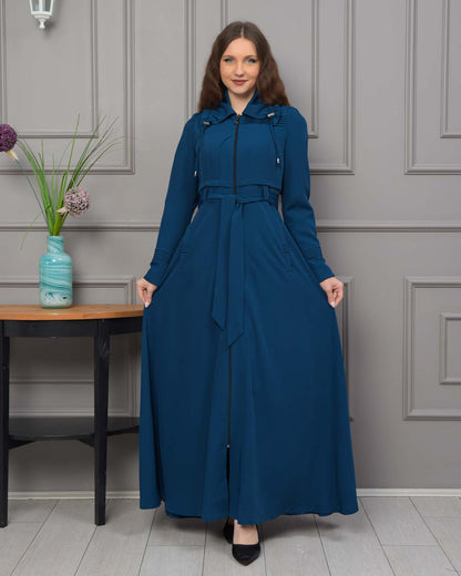 Eleganter brada-Manto mit Satinfutter und abnehmbarer Kapuze 1231 - Blau