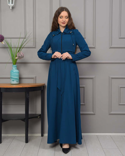 Eleganter brada-Manto mit Satinfutter und abnehmbarer Kapuze 1231 - Blau