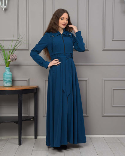 Eleganter brada-Manto mit Satinfutter und abnehmbarer Kapuze 1231 - Blau