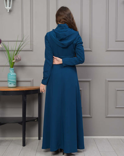 Eleganter brada-Manto mit Satinfutter und abnehmbarer Kapuze 1231 - Blau