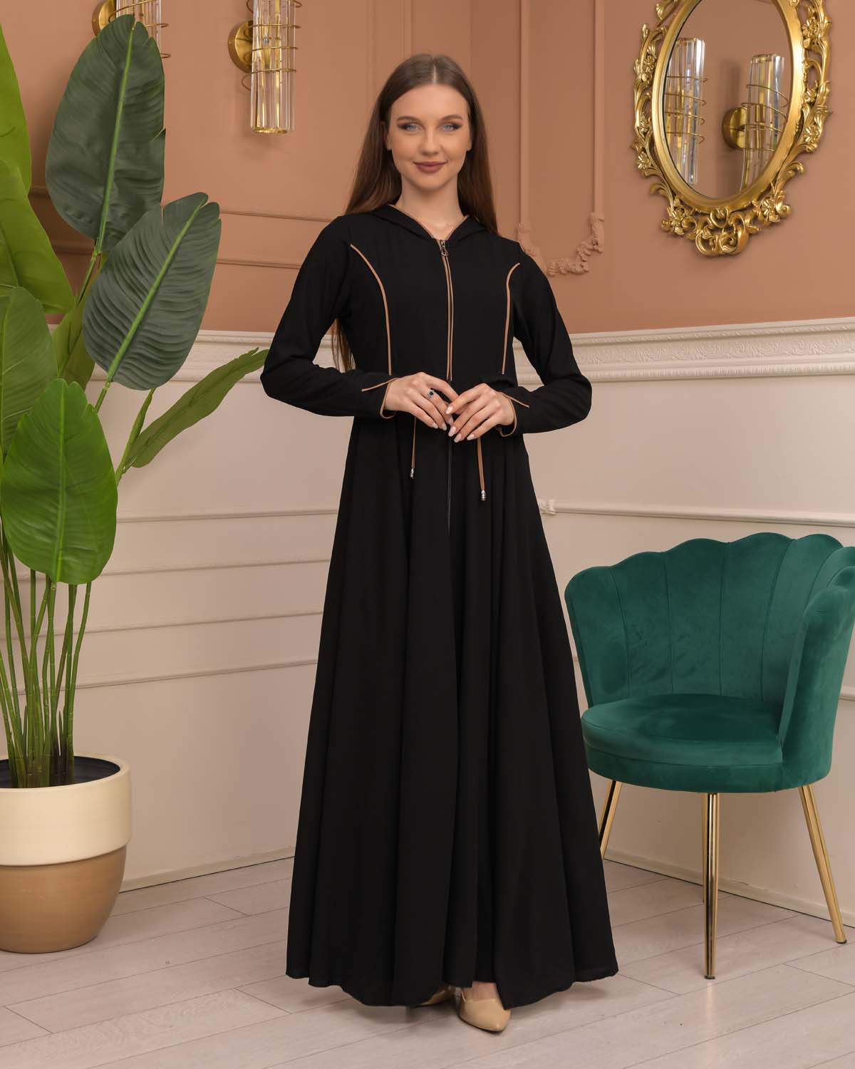 Hooded-Belted Rose Rise Abaya 695 - Beige