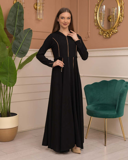 Hooded-Belted Rose Rise Abaya 695 - Beige