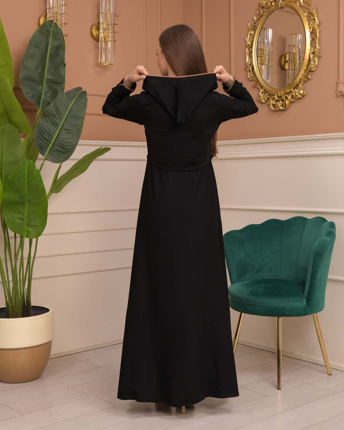 Hooded-Belted Rose Rise Abaya 695 - Beige