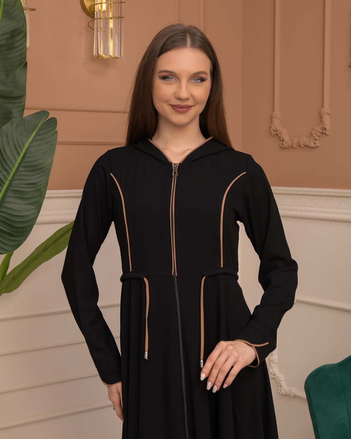 Hooded-Belted Rose Rise Abaya 695 - Beige