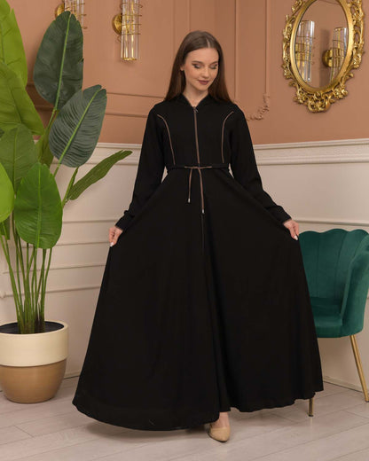 Hooded-Belted Rose Rise Abaya 695 - Braun