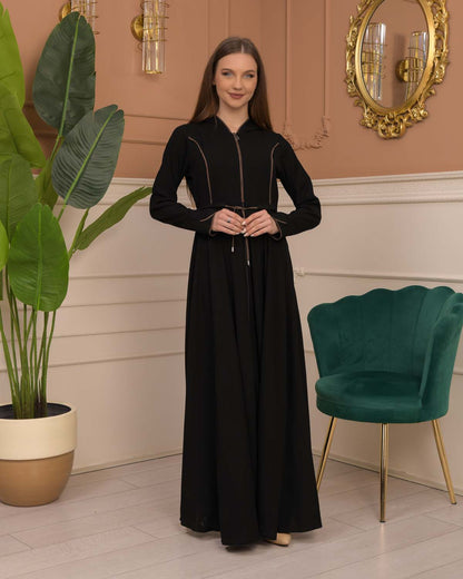 Hooded-Belted Rose Rise Abaya 695 - Braun