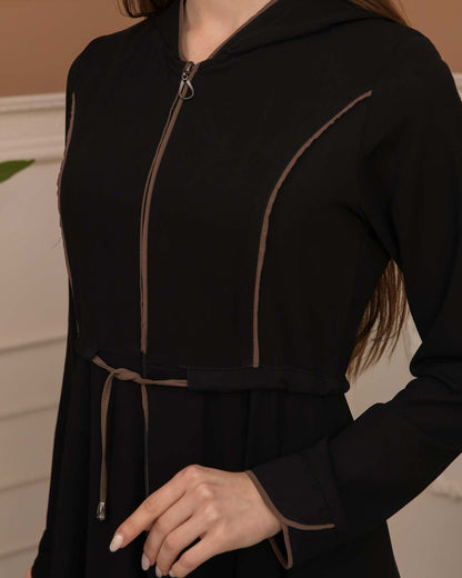 Hooded-Belted Rose Rise Abaya 695 - Braun