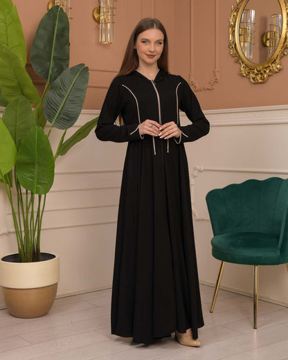 Hooded-Belted Rose Rise Abaya 695 - Ecru
