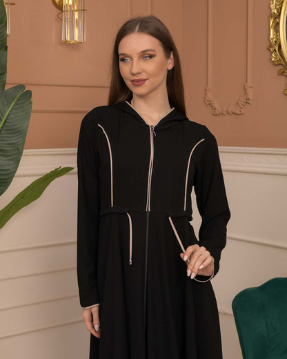 Hooded-Belted Rose Rise Abaya 695 - Ecru